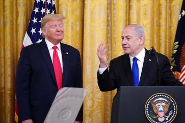 Israeli Prime Minister Benjamin Netanyahu speaks during an announcement of U.S. President Donald Trump’s Middle East peace plan at the White House in Washington on Jan. 28. MANDEL NGAN/AFP via Getty Images
