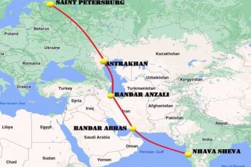 L’INSTC, de 7 200 kilomètres de long, est un réseau de transport multimodal de voies maritimes, routières et ferroviaires entre la Russie et l'Inde, en passant par l’Iran.