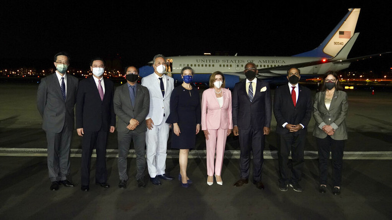 Nancy Pelosi lors de son arrivée à Taïwan, le 2 août 2022.