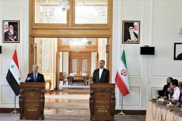 La conférence de presse conjointe du ministre iranien des AE, Hossein Amir-Abdollahian (D) et son homologue syrien Faisal Meqdad (G), dans la capitale Téhéran, le 31 juillet 2023. © Mfa.ir